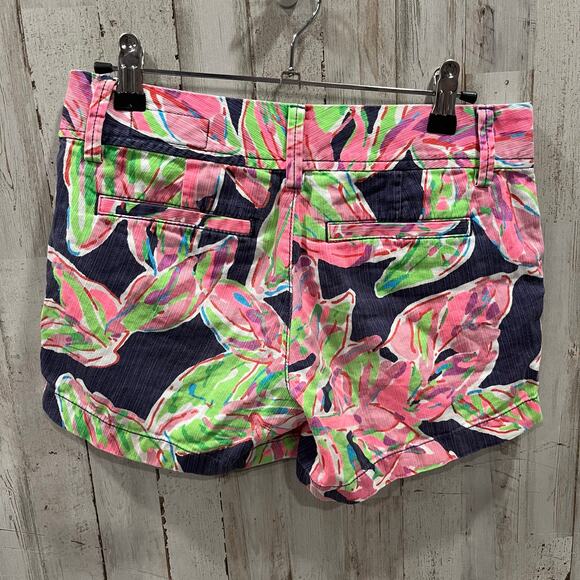 Lilly Pulitzer Women Callahan Shorts In The Vias Navy Pink Leaves Feathers Sz 00 - Picture 3 of 10